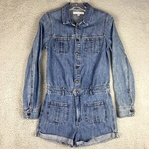 Abercrombie Fitch Denim Coveralls Womens 0 Blue Shorts Button Up Dark Jean Jorts